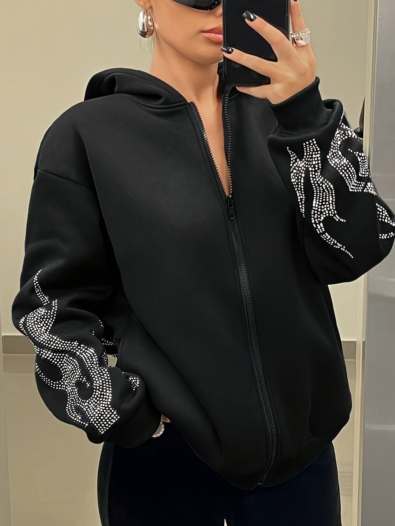 Rhinestone Zipper Hoodie